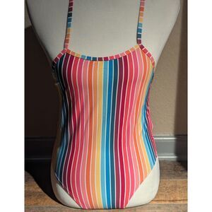 JOLYN Jackson 4 One Piece Training Swimsuit Rainbow Stripe Size 28 (S) UPF 50+